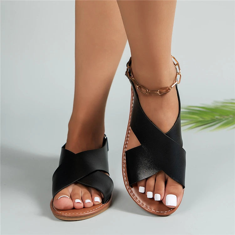 Women's Open Toe Ankle Strap Sandals – Lightweight Leather Spring Walking Shoes-HighTouch