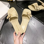 Stylish Outdoor PU Slippers with Gold Buckle – All-Season Comfort | Model 221-HighTouch