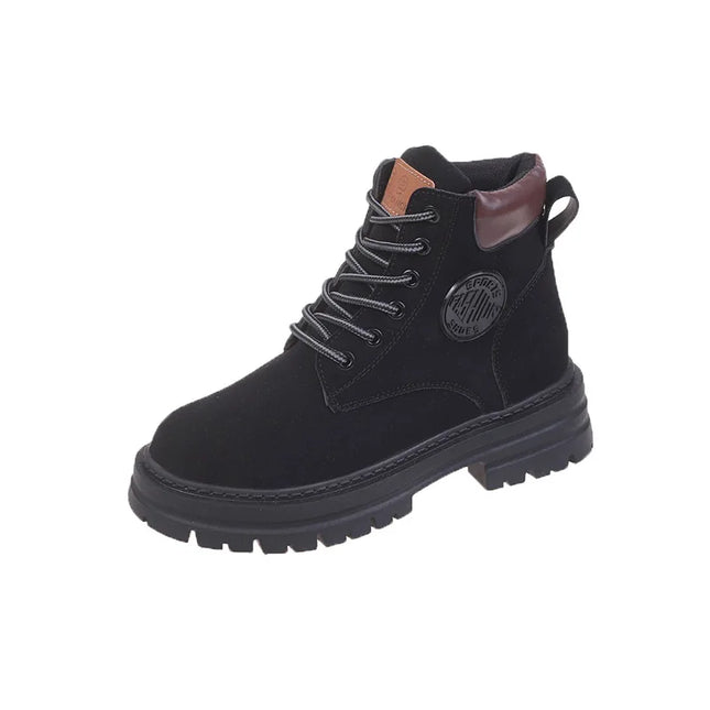 Women’s Tricolor Lace-Up Chunky Heel Ankle Boots – British Style