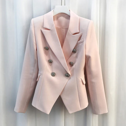 Baroque Double-Breasted Women's Blazer with Silver Lion Buttons