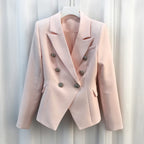 Baroque Double-Breasted Women's Blazer with Silver Lion Buttons