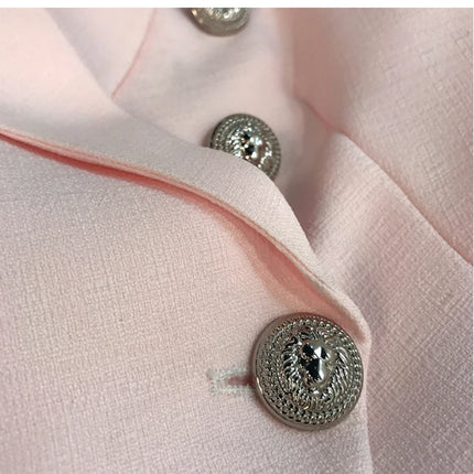 Baroque Double-Breasted Women's Blazer with Silver Lion Buttons