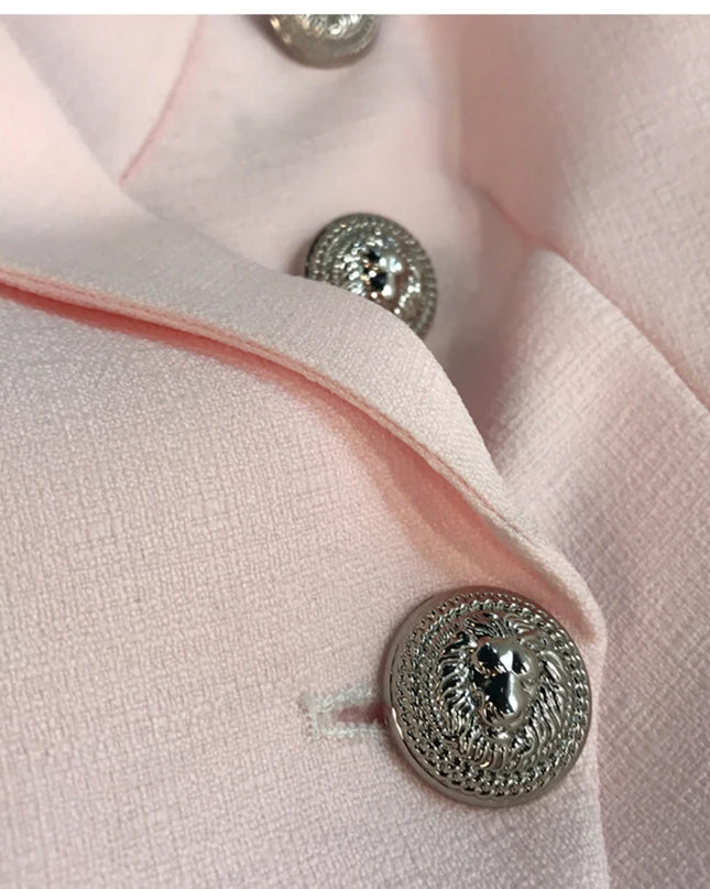 Baroque Double-Breasted Women's Blazer with Silver Lion Buttons