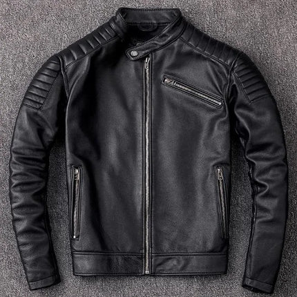 Premium Genuine Cowhide Leather Biker Jacket - Vintage Motorcycle Style, Durable & Classic