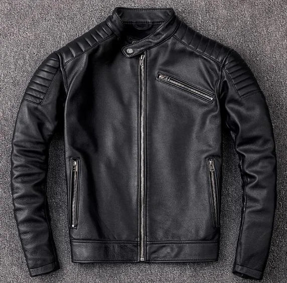 Premium Genuine Cowhide Leather Biker Jacket - Vintage Motorcycle Style, Durable & Classic
