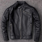 Premium Genuine Cowhide Leather Biker Jacket - Vintage Motorcycle Style, Durable & Classic-HighTouch