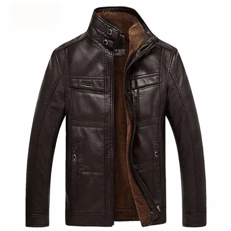 Leather Jacket Men Winter - Thicken Warm Coat-HighTouch