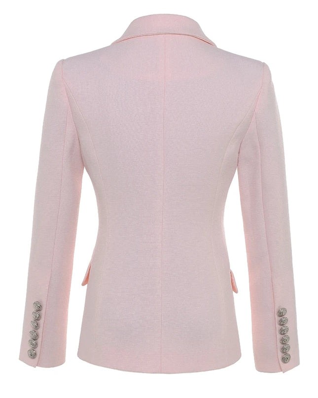 Baroque Double-Breasted Women's Blazer with Silver Lion Buttons