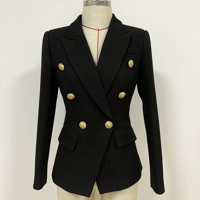 Baroque Double-Breasted Women's Blazer with Silver Lion Buttons