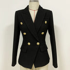 Baroque Double-Breasted Women's Blazer with Silver Lion Buttons