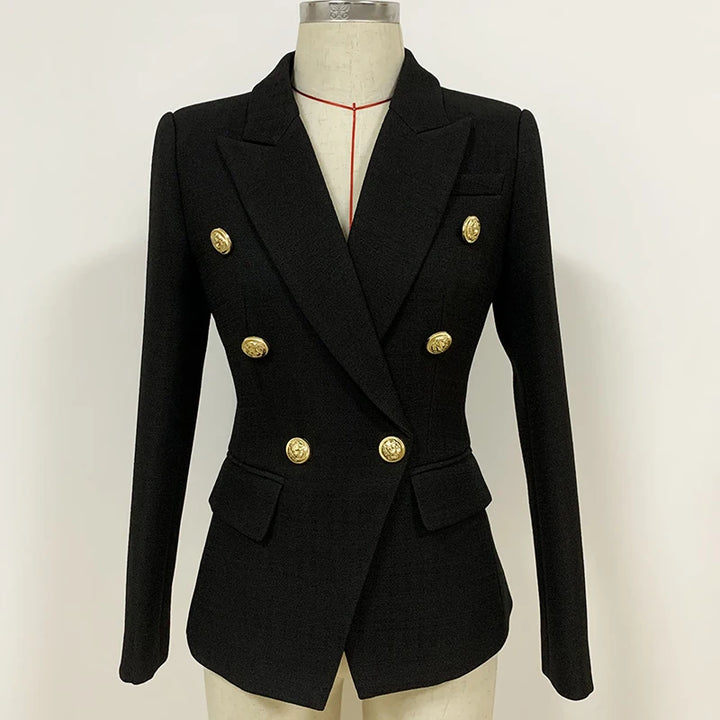 Baroque Double-Breasted Women's Blazer with Silver Lion Buttons-HighTouch