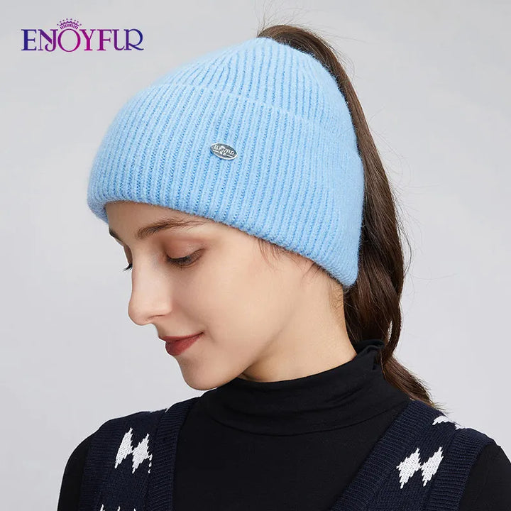 Enjoy Fur Women’s Winter Knit Ponytail Beanie-HighTouch