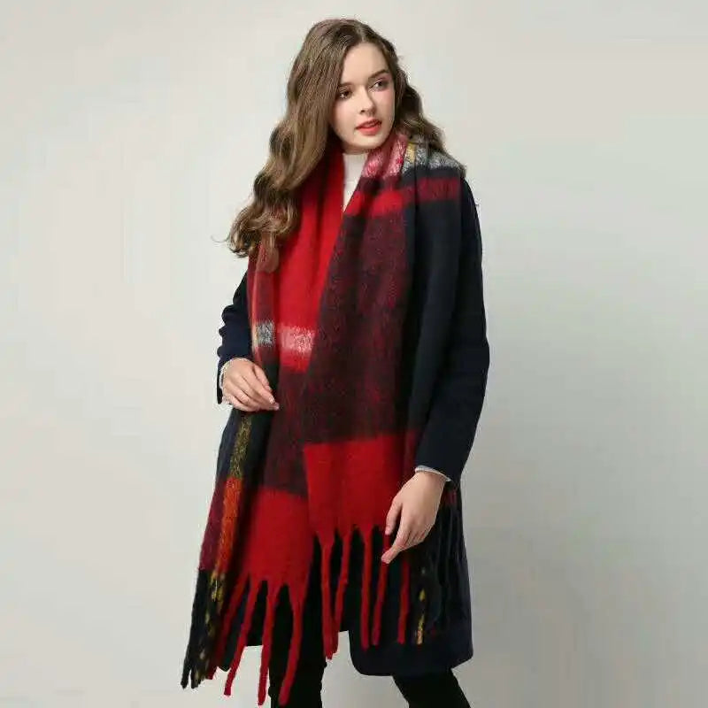 Luxury Brand Cashmere Women Plaid Scarf Winter Warm Shawl Wrap Pashmina Long Tassel Female Foulard Thick Blanket Scarves Pareo