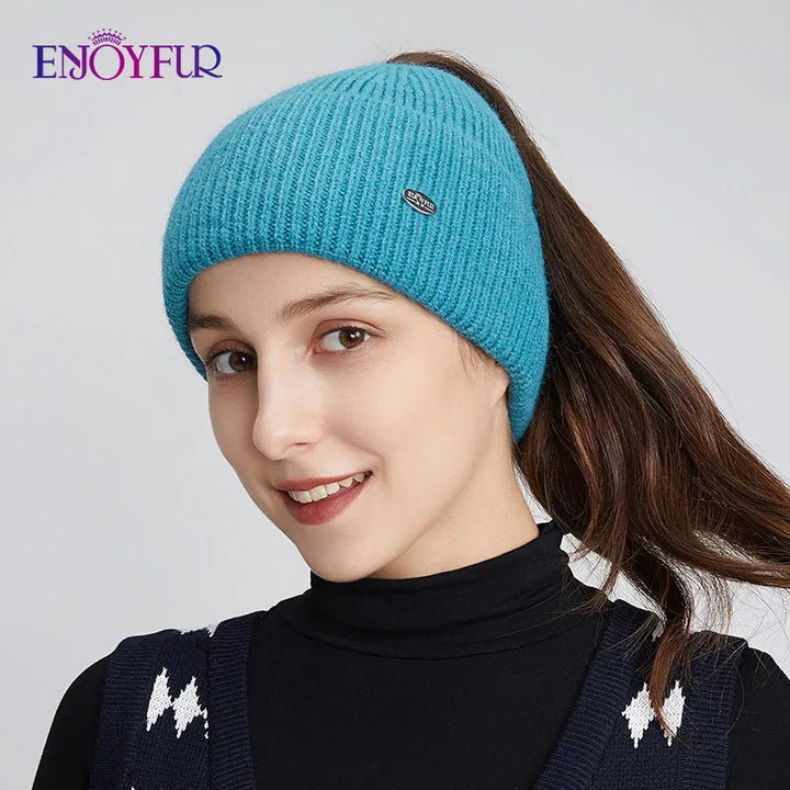 Enjoy Fur Women’s Winter Knit Ponytail Beanie-HighTouch