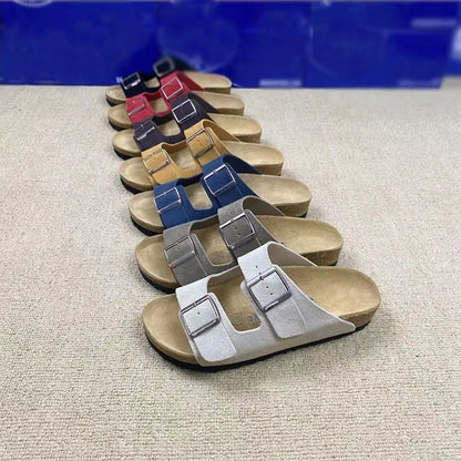 Retro Explosion Belt Buckle Sandals Cross-Border Plus Size Flat Slippers for Men Women Summer