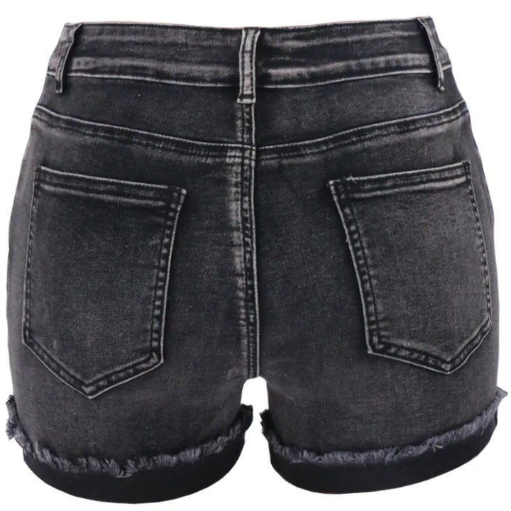 Black High-Waist Elastic Denim Shorts – Summer Casual for Women-HighTouch