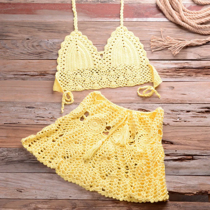 Liora - Women Crochet Halter Bikini Cover Up Set