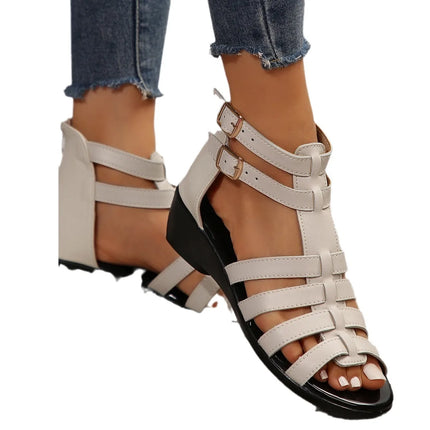 Spring Summer Ladies' Wedge Sandals Comfortable Durable Beach Flat Sandals Solid