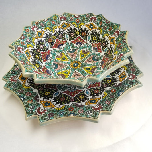 Hand-made and Hand-painted minakari bowl with plate