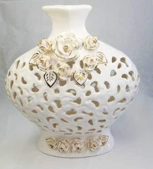 White Ceramic Flower Vase - HighTouch 