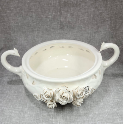 White Ceramic Circle Lidded Pot