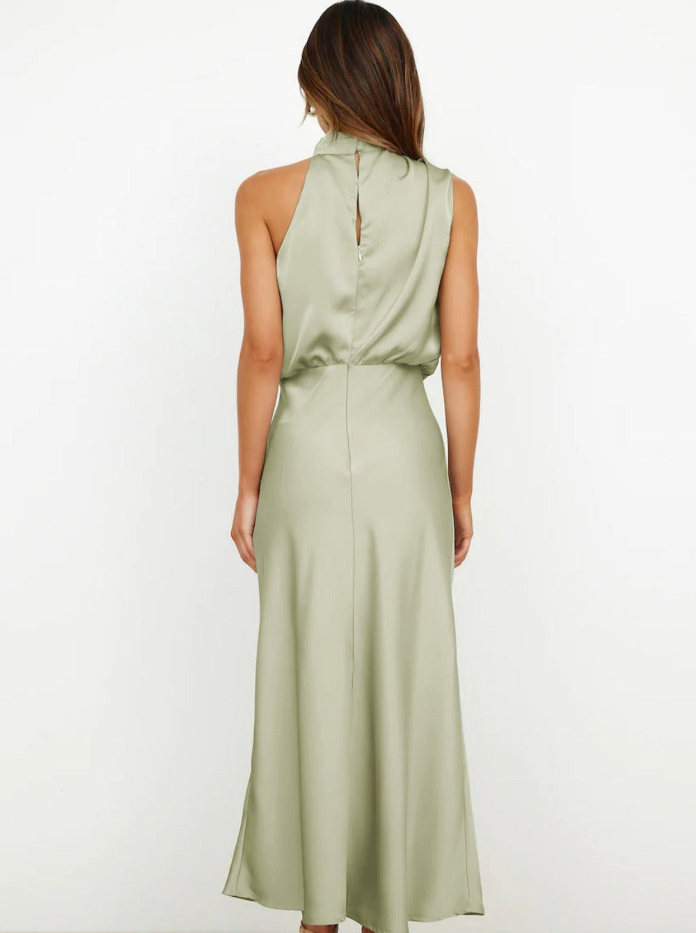 Helene | Women's Sage Green Halter Neck Maxi Wedding Guest Dress