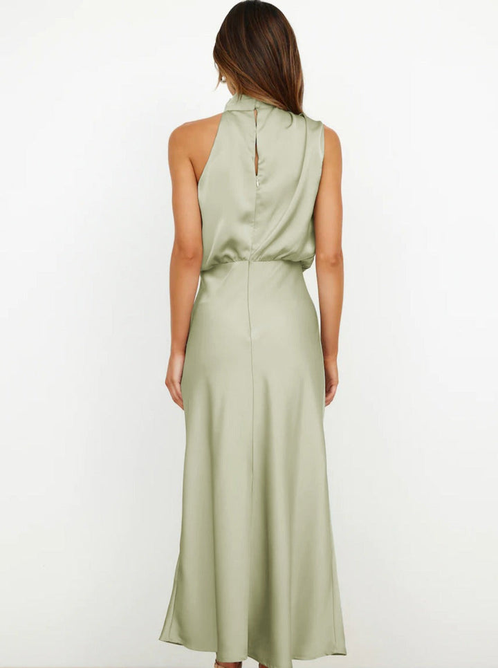 Helene | Women's Sage Green Halter Neck Maxi Wedding Guest Dress