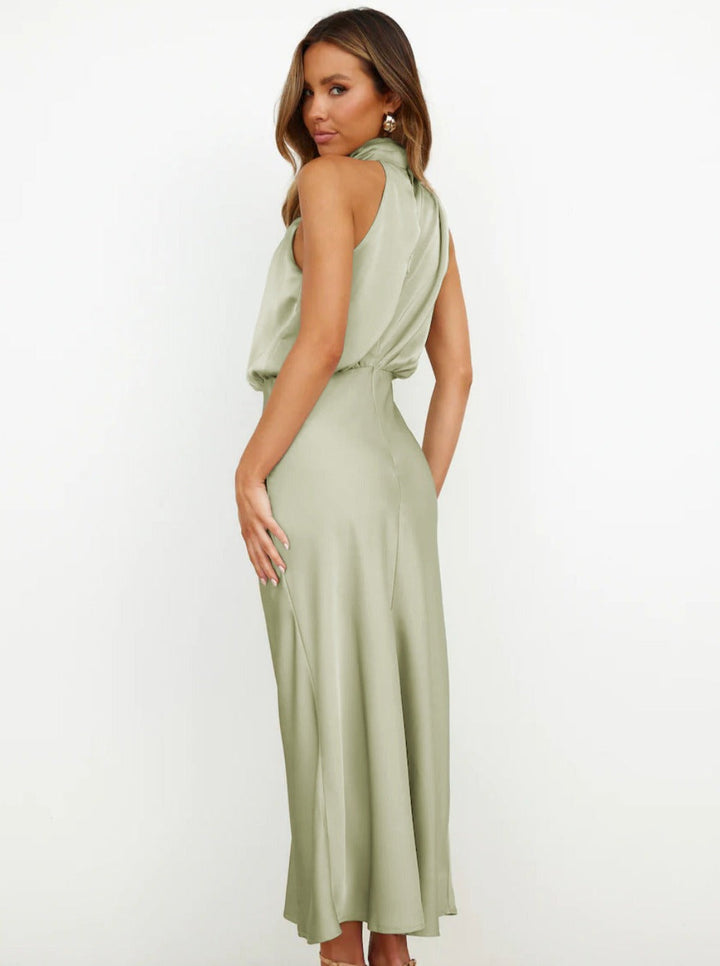 Helene | Women's Sage Green Halter Neck Maxi Wedding Guest Dress
