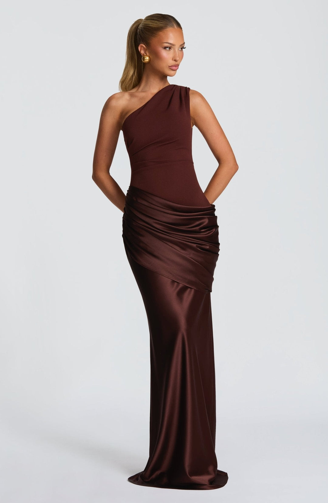 Mirabella | One-Shoulder Ruched Maxi Wedding Guest Dress