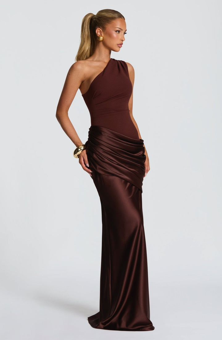 Mirabella | One-Shoulder Ruched Maxi Wedding Guest Dress