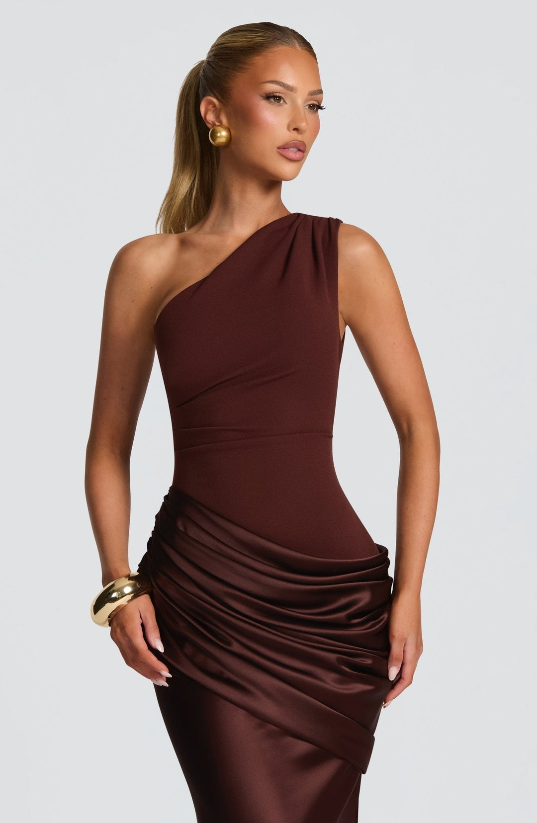 Mirabella | One-Shoulder Ruched Maxi Wedding Guest Dress
