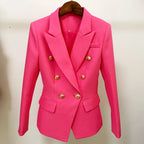 Baroque Double-Breasted Women's Blazer with Silver Lion Buttons