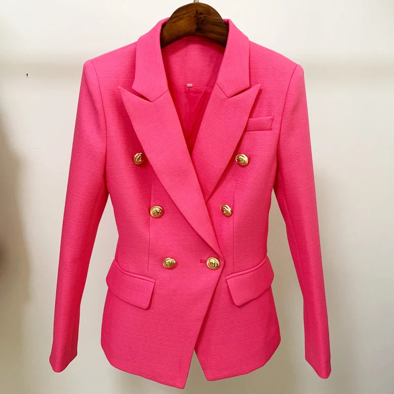 Baroque Double-Breasted Women's Blazer with Silver Lion Buttons