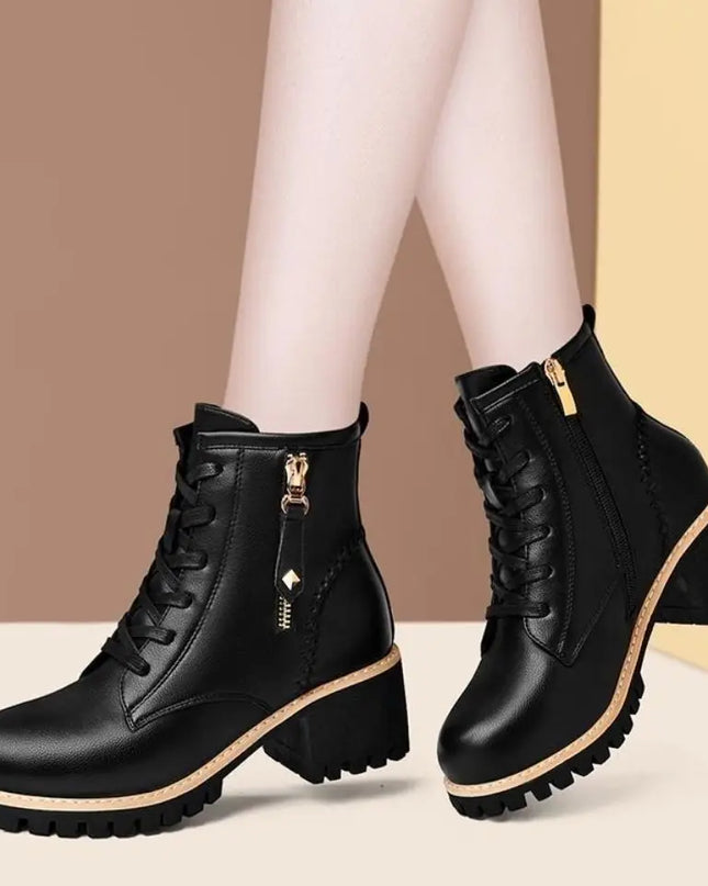 Women’s Chunky Heel Ankle Boots – Stylish Comfort & Lift