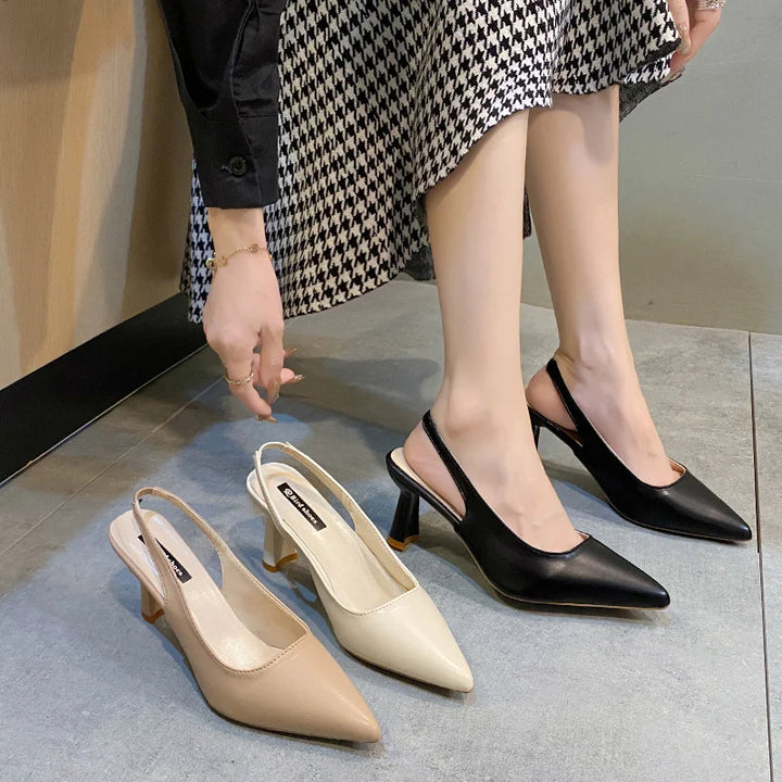 Women’s Pointed Thin Heel Sandals | Shallow Mouth Slip-On Summer Heel-HighTouch