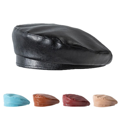 Genuine Leather Beret Cap – Stylish Unisex Bucket & Beret Hybrid