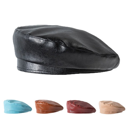 Artificial  Leather Beret Cap – Stylish Unisex Bucket & Beret Hybrid