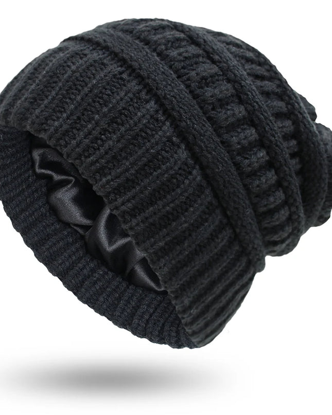 Women’s Silk-Satin Lined Chunky Knit Beanie