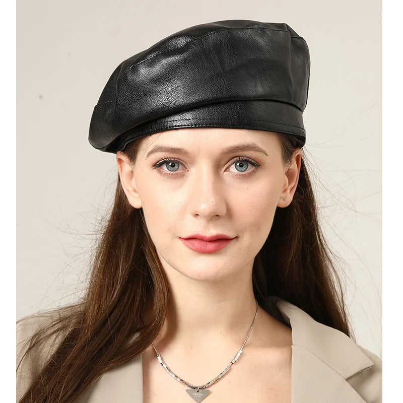 Artificial  Leather Beret Cap – Stylish Unisex Bucket & Beret Hybrid