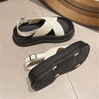 Women’s Thick Sole Cross Slide Slippers – Open Toe Summer Outdoor Flats-HighTouch