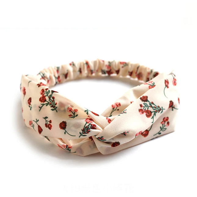Vintage Boho Printed Cross Turban Headband – Wide Stretchy Fabric Band