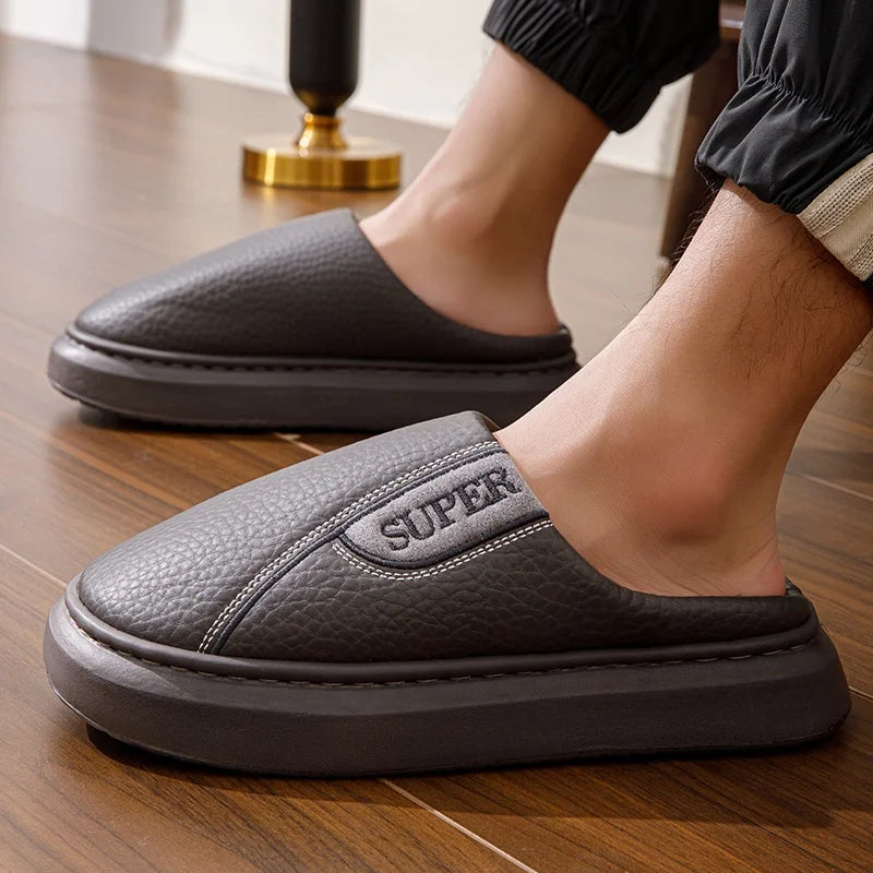 Men's Extra Large Winter Indoor Slippers – HeatTech Non-Slip Thick Sole with Printed Design