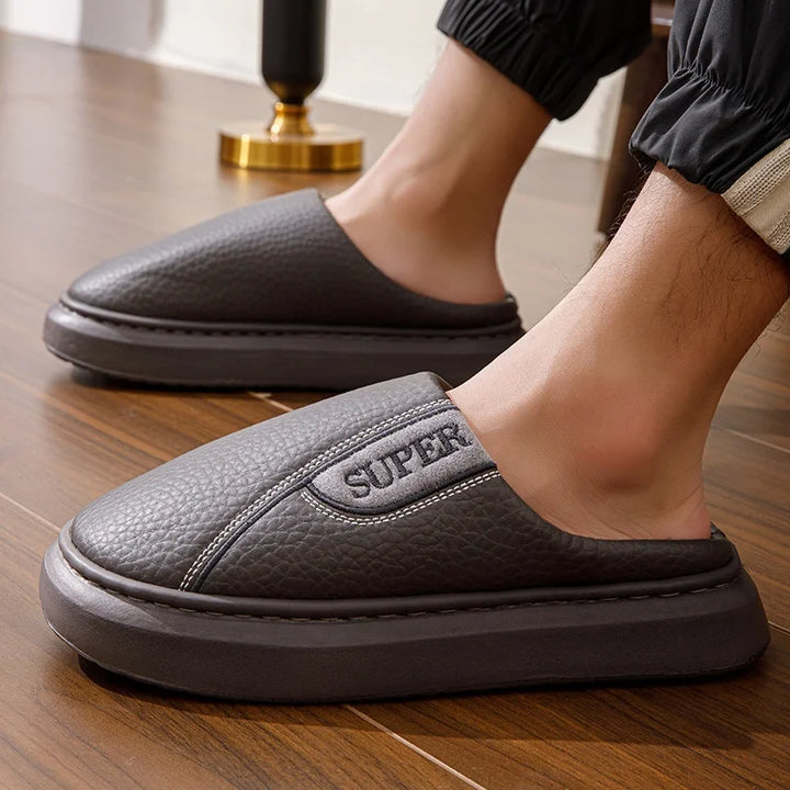Men's Extra Large Winter Indoor Slippers – HeatTech Non-Slip Thick Sole with Printed Design-HighTouch