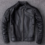 Premium Genuine Cowhide Leather Biker Jacket - Vintage Motorcycle Style, Durable & Classic-HighTouch