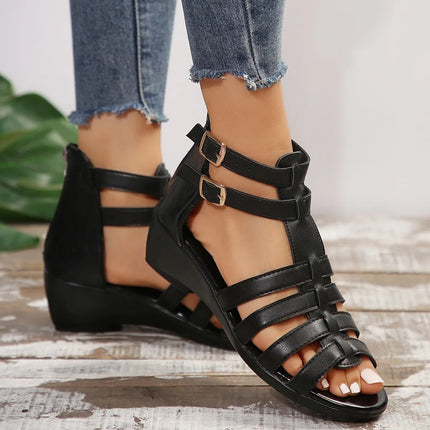 Spring Summer Ladies' Wedge Sandals Comfortable Durable Beach Flat Sandals Solid