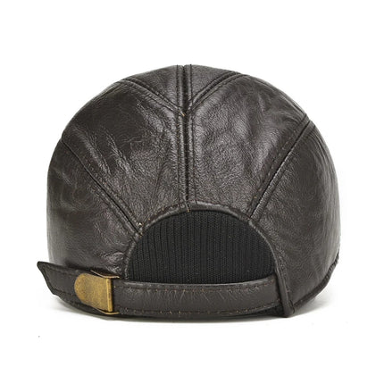Genuine Leather Earflap Baseball Cap – Real Cowhide Winter Warmth