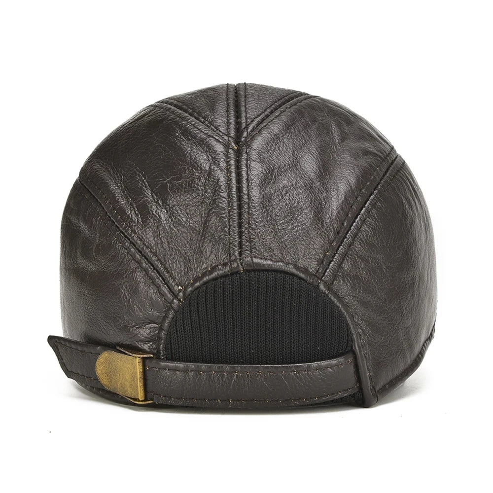 Genuine Leather Earflap Baseball Cap – Real Cowhide Winter Warmth-HighTouch