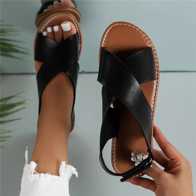 Women's Open Toe Ankle Strap Sandals – Lightweight Leather Spring Walking Shoes