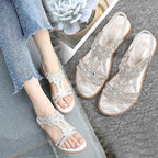 Bohemian Rhinestone Flat Sandals – Comfortable Summer T-Strap for Women-HighTouch