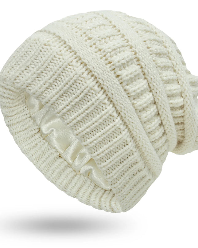 Women’s Silk-Satin Lined Chunky Knit Beanie